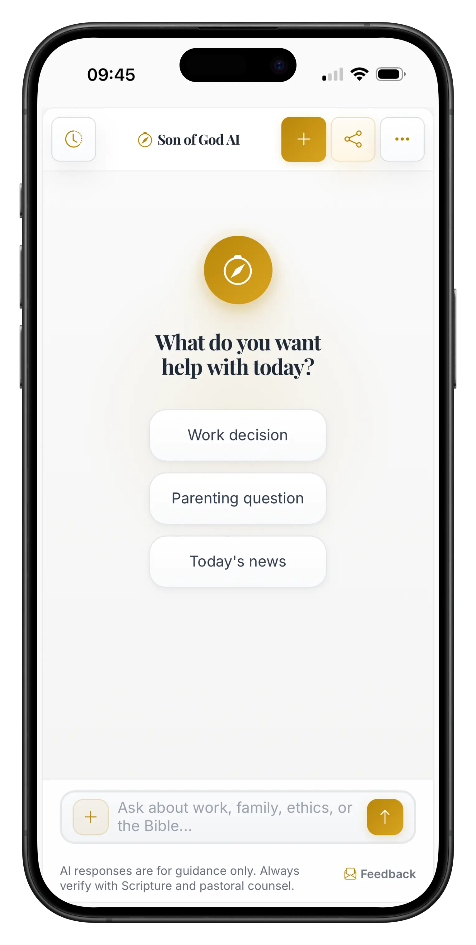 Son of God AI chat interface shown inside an iPhone mockup